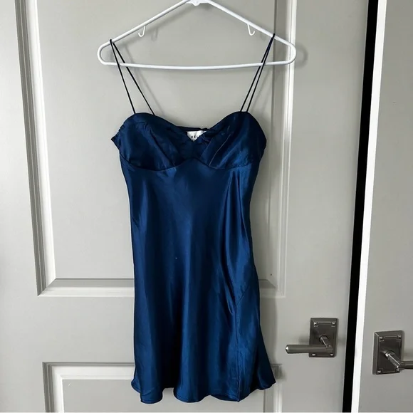 NWT Hello Molly STRUT ALL NIGHT DRESS Blue Satin Mini Dress - Picture 4 of 6